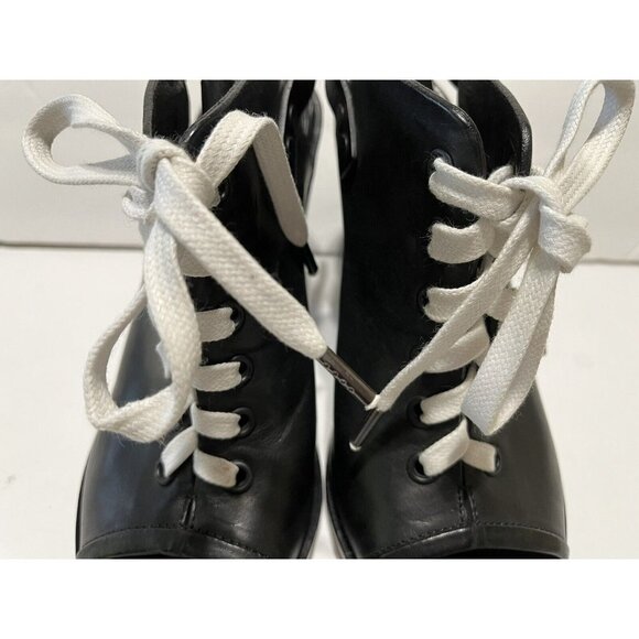 Rag & Bone Trafford Lace-Up Booties Black Leather size 6-1/2 Open Toe sling back - Picture 5 of 11